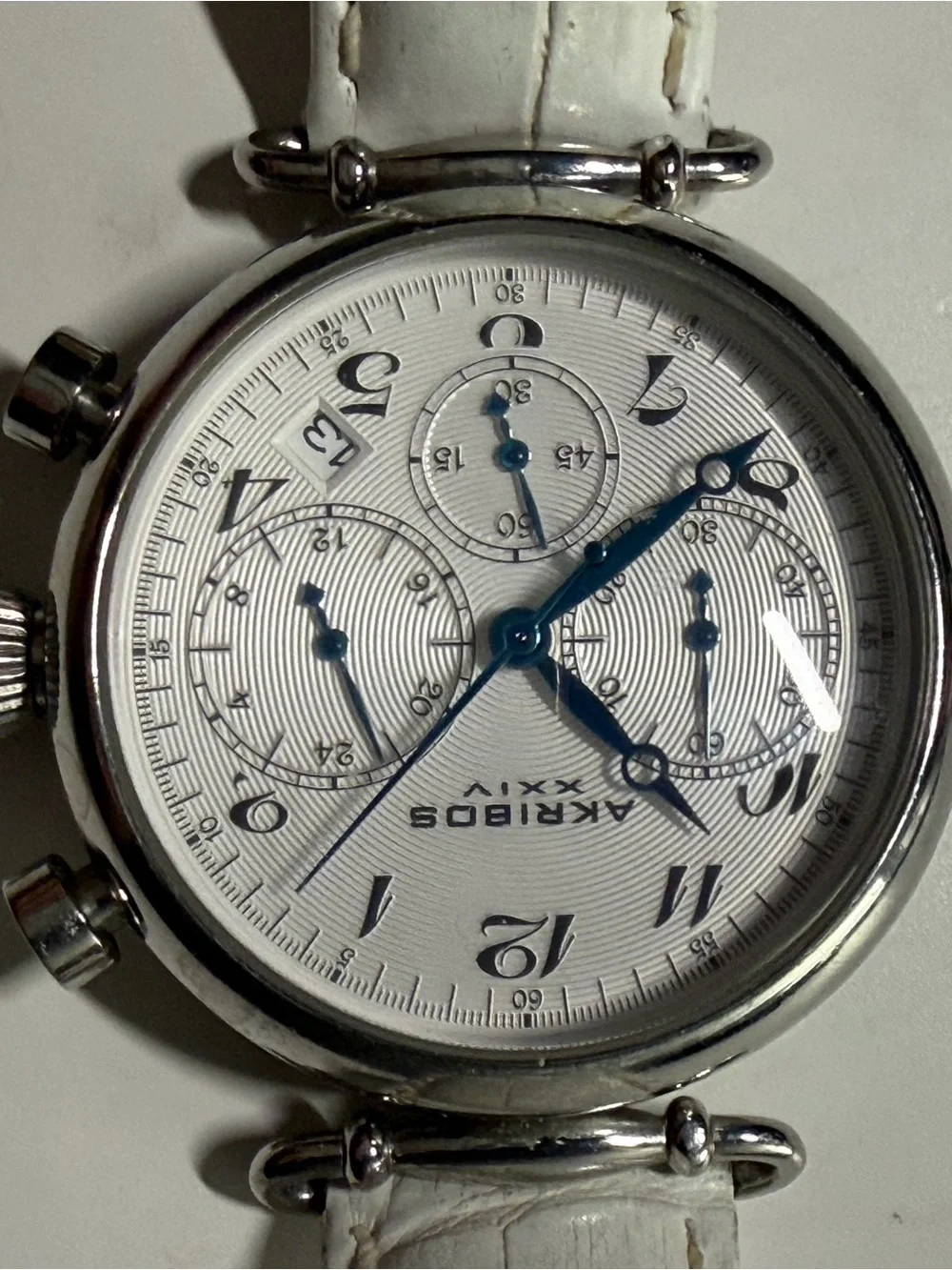 Akribos XXIV Women’s Chronograph Watch White Leather Strap